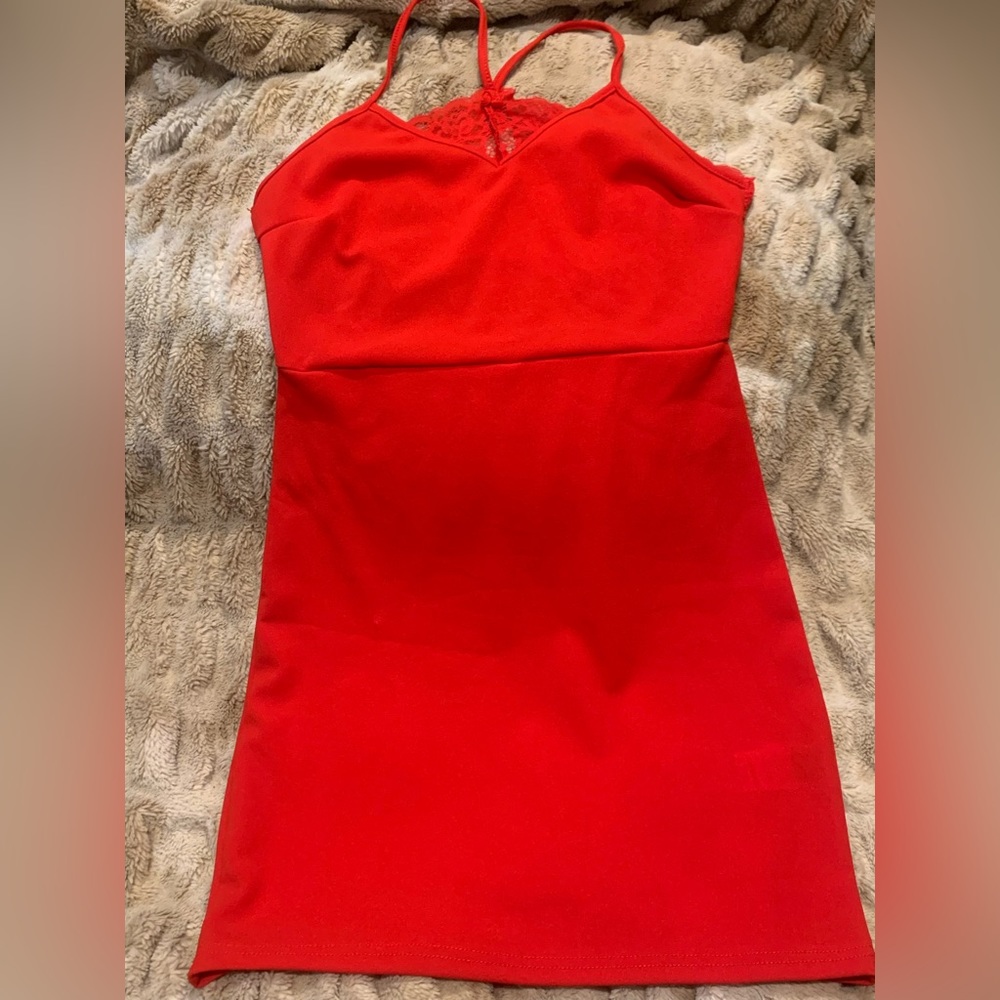 SHEIN Privé Contrast Lace Cut Out Back Cami Bodycon Dress